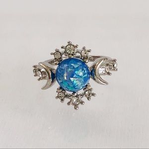 Silver Plated Blue Opal Ring